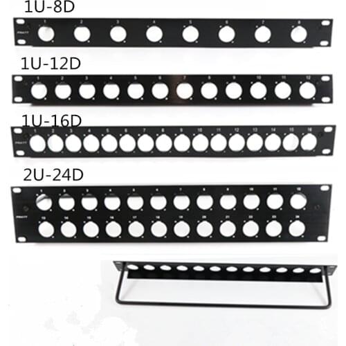 1U 19" cabinet Rack Mount 2U jumper rack D-Type Connector 8 12 16 24 Port/Way/Hole XLR Patch Panel for video audio 6.35 B