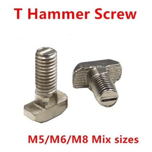 20pcs M5/M6/M8 T Hammer Head Bolts Aluminum Connector T Bolts Screws for 20/30/40/45 Aluminum Profiles nickel plated steel