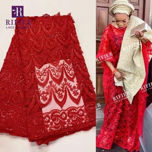 2020 High Quality Sequins Dry Laces Swiss Voile Lace In Switzerland 3D Embroidery Red Mesh Net Lace Guinea Gambia Wedding Fabric