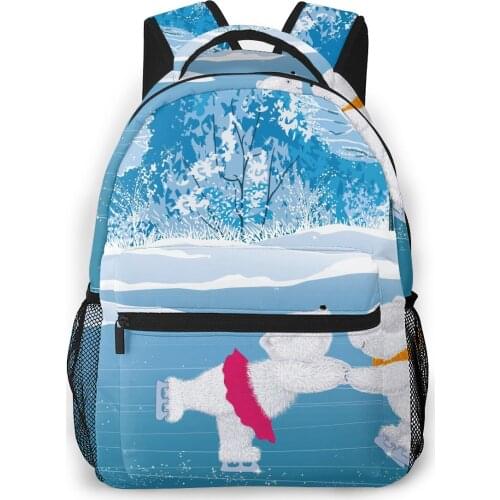 2021 OLN Travel Backpacks Pair Of White Fluffy Skaters Girl Backpack For Women Large Capacity School Bag For Teenage