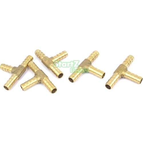 5Pcs 8mm 5/16'' "T" BRASS BARBED 3 way Fuel Hose Joiner for Compressed Air Gas Oil