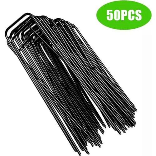 50PCS 2.5*4*200mm/2.8*25*150mm U Shape Galvanized Steel Landscape Pins Garden Stakes Anti-Rust Fence Stakes Ground Stakes Staple