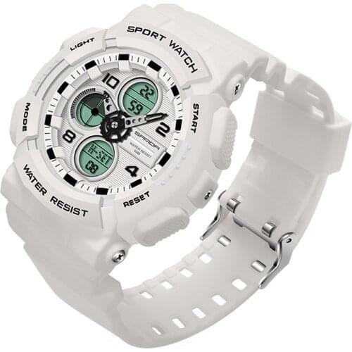 Sanda Luxury Brand Mens Quartz Waterproof Watches Dual Analog Display Digital Military Sports Wristwatch Man Electronic Clock