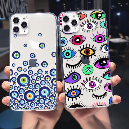 Lucky Eye Blue Evil Eye Print Clear Phone Case For iPhone SE20 12 11 Pro Max XR X XS MAX 7 8 6Plus Soft Silicone Back Cover Bag