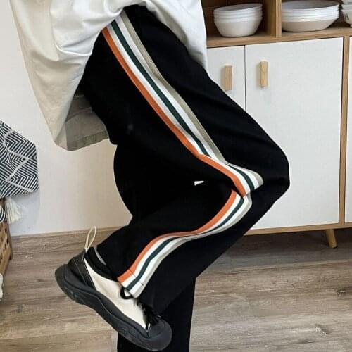 HOUZHOU Black Casual Wide Leg Sweatpants Harajuku Striped Joggers Women Autumn New Korean Fashion Oversize Pants Female Loose