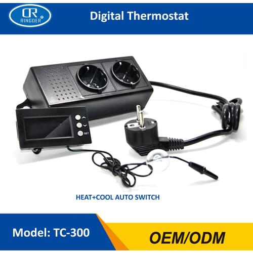 RINGDER TC-300 230V10A 16-40C Digital Reptile Thermostat with EU Plug and Socket ON/OFF Regulator Temperature Controller