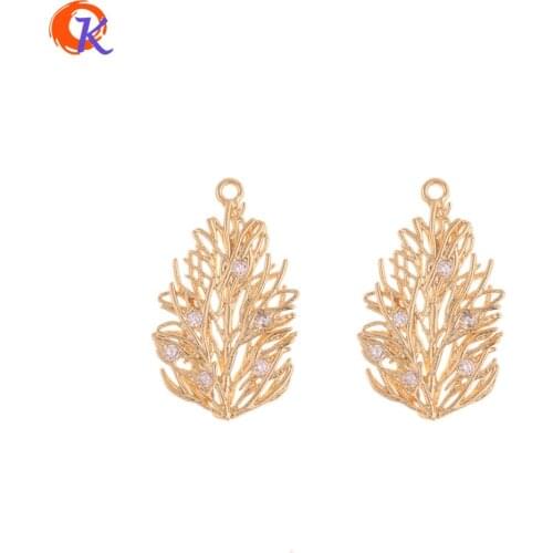 Cordial Design 30Pcs 13*21MM Jewelry Accessories/CZ Charms/DIY Parts/Plant Shape/Genuine Gold Plating/Hand Made/Earring Findings