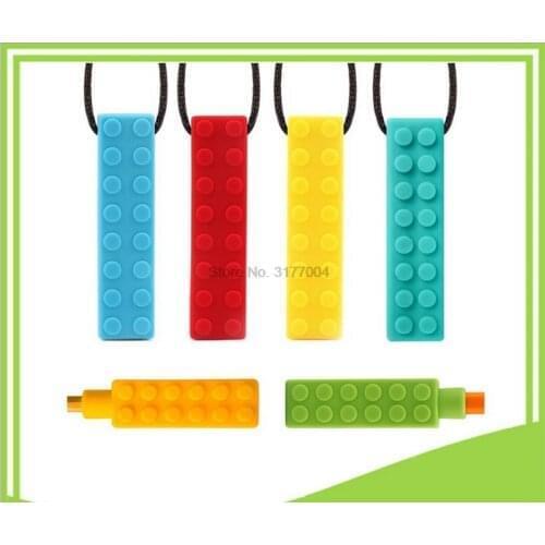 DHL 500pcs Sensory Chew Necklace Brick Chewy Kids Silicone Biting Pencil Topper Teether Toy
