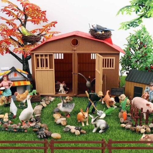 Oenux Home Decoration Accessory Tree Farm House Model Layout Garden Landscape Scenery Miniature Farm Animals Action Figures Toys