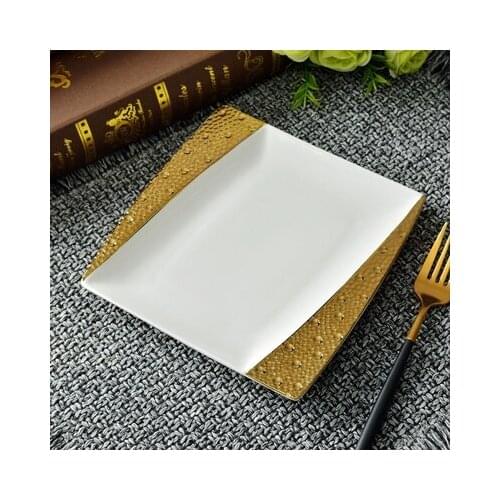 European Ceramic Honeycomb Nest Gold-plated Flat Plate Afternoon Tea Pastry Western Tray Snack Fruit Square Plate Home Tableware