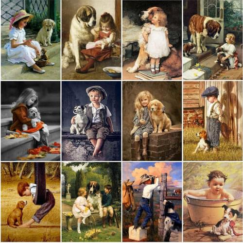 HUACAN 5D Diamond Painting Little Boy And Dog Full Square Drill Rhinestone Diamond Embroidery Kid Cross Stitch Mosaic Home Decor