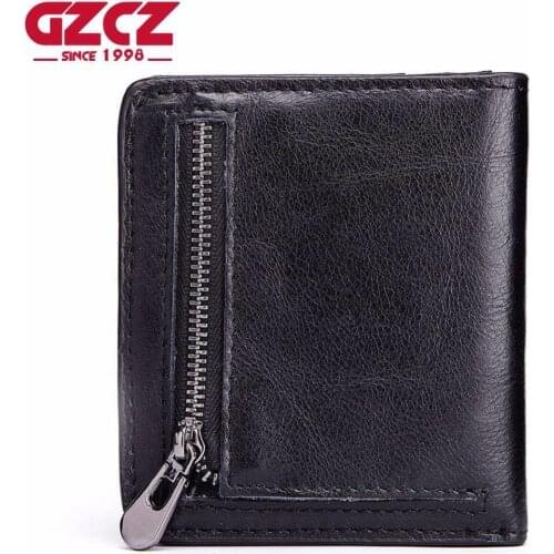 GZCZ Men Bifold Purse Wallet Man Soft Genuine Leather Walet With Coin Bag Slots Multifunction Zipper Purse Top Quality 2018 New