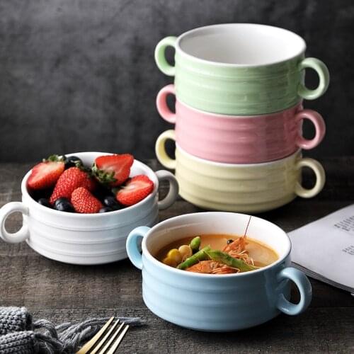 Creative Binaural Breakfast Bowl Dessert Soup Cup Baking Ceramic Tableware Dessert Bowl Microwave Oven Baking Bowl
