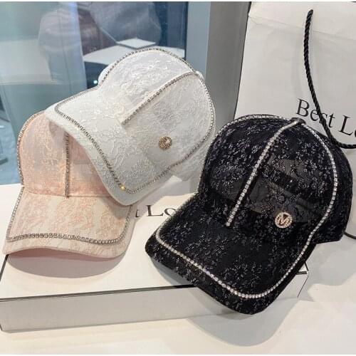 Summer Womens Baseball Caps Thin Breathable Luxury Rhinestone Decoration Fashion Letter Cap Sun Protection Hats