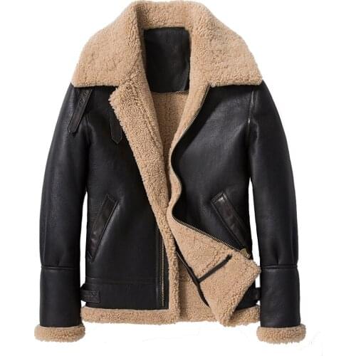 SANI 2020 New Fashion Top Quality Sheepskin Fur Shearling Jacket Black Thick Genuine Leather Slim Warm Winter Fur Coat Real