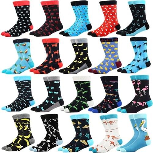 Fashion Hip Hop Men Socks Cartoon Cotton Rock Trend Harajuku Fruit Animal Happy Socks Bear Duck Dog Cat Banana Funny Sokken Sock