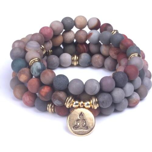 Fashion Women`s Bracelets Matte Ocean Stone 108 Beads Strand Bracelet Yoga Jewelry Lotus,OM,Buddha Charm Bracelet Dropshipping