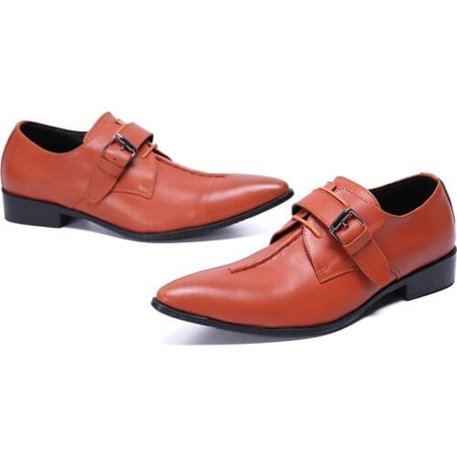 Chaussure homme Orange Italian Style Luxury Men Shoes Lace Up oxfords Flats Buckle Strap office Party shoes men soulier homme