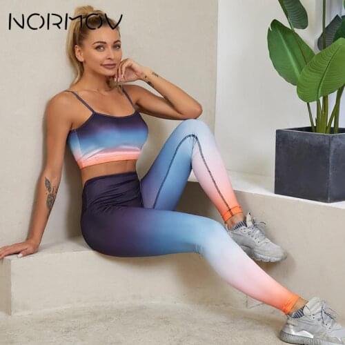 NORMOV Women Seamless Yoga Set Gym Clothing Running Sport Legging Yoga Top Sportswear 2 Piece Fitness Suits