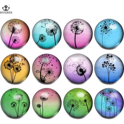 New 12pcs/lot Mixed Colors Dreamy Color Dandelion Glass Snap Button Jewelry 18/20mm Buttons DIY Bracleets Bangles KZ1187