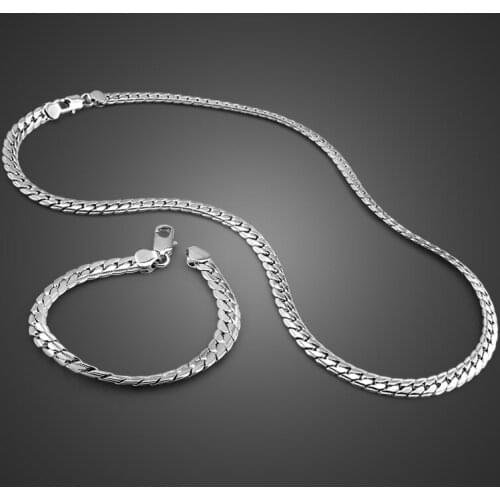 New fashion mens 7MM bracelet / necklace. 100% Solid 925 sterling silver mens jewelry set charm sterling silver jewelry gift