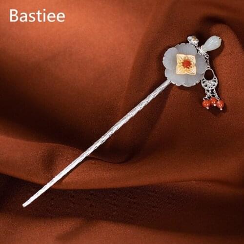 Bastiee 925 Sterling Silver Jade Hair Stick Luxury Chinese Wedding Jewelry Hairpins Women Accessories Tassel Agent