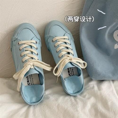 Two-wear Canvas Shoes, Female Port Style, One Pedal Lazy Board Shoes, 2021 Spring and Autumn Korean Casual White Shoes Tide Ins