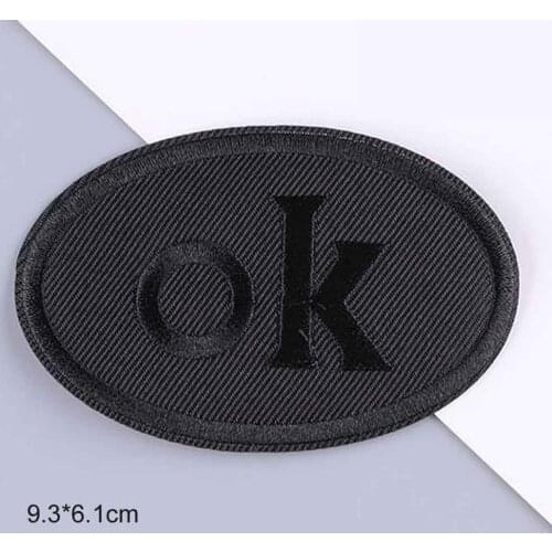 All Black Word Design OK Iron On Patch Clothes Patch For Clothing Girls Boys Embroidered Pathces