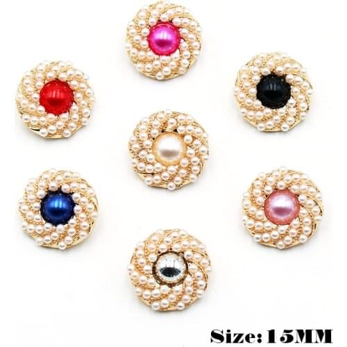ZMASEY 10Pcs new alloy 15MM metal pearl buttons, DIY hand-sewn clothing, hair accessories, decorative accessories, crafts
