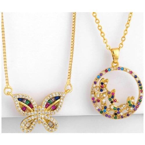 Butterfly multicolor micro pave cz zircon cubic zirconia necklace copper Clavicle gold plated Snake Chain Choker Pendant tg34