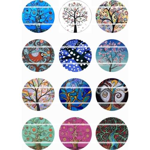 Handmade 10mm~30mm Colorful picture Tree Round Glass Cabochons for Necklace Decoration and Phone Chain Accessaries 60/pcs