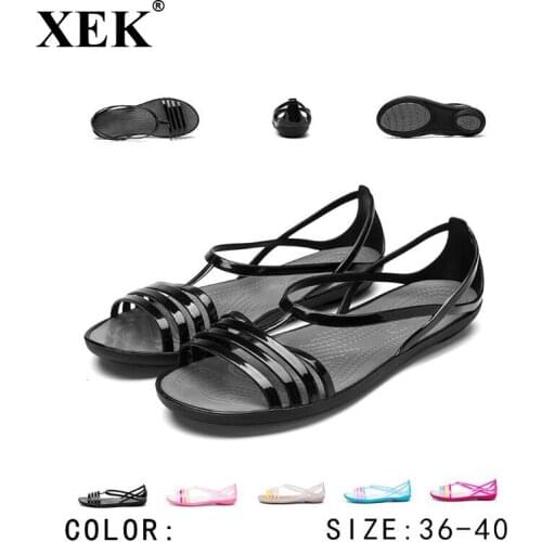 XEK 2018 Spring And Summer New Jelly Shoes TPU Flat Bottom Non-slip Jelly Sandals Fashion Hole Sandals Wyq203