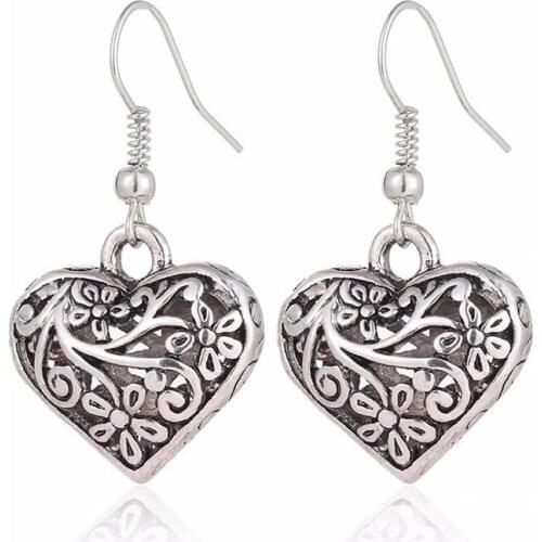 Vintage Silver Plated Heart-shaped Pendant Earrings Personality Womens Earrings Leisure Party Jewelry Accessories