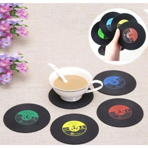 1Pcs CD Mat Retro Vinyl Record Drinks Coasters Table Cup Mat Coffee Placemat Silicone Printed Pattern Anti-fade Home Decor