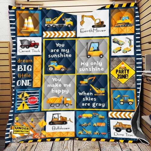 Heavy Equipment Boy, I Love You Quilted Quilt Throw Blankets Birthday Thanksgiving Gifts Bedding Cover Patchwork Tapestry