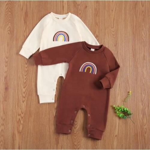 Spring Autumn Newborn Baby Boys Girls Rainbow Print Romper Long Sleeve Warm Baby Jumpsuits Toddler Outfits Clothes