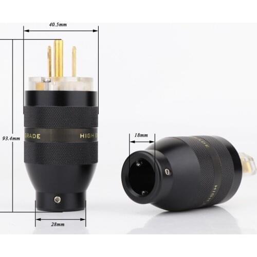 High Quality P201 Series Rhodium/Gold Plated Brass US Version AC Mains Power Cable Connector Hi-end Power Plug Adapter