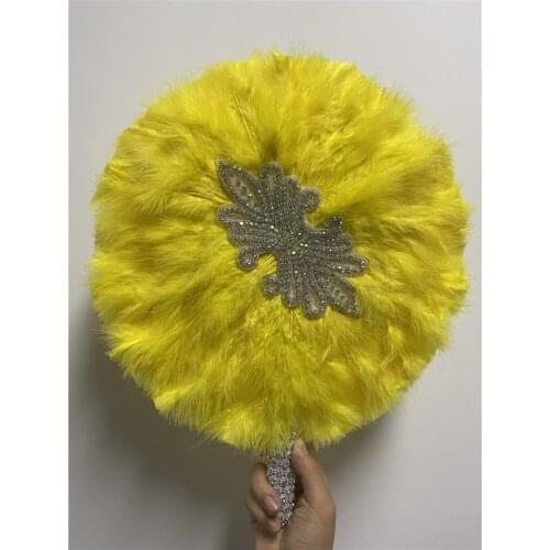 Yellow Custom African Wedding Feather Hand Fan with Stones Feather Dance Fan Handmade Bride Hand Held Photo Props Wedding Favors