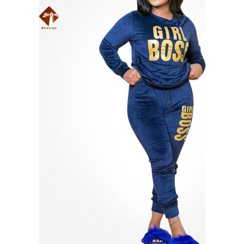 Velvet Letter Clothes Womens Plus Size Printing Casual O-neck Full Sleeve Tops Full Pant Two-piece Suit Tracksuit 2021 Outfits