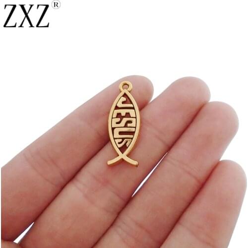 ZXZ 20pcs Antique Gold Tone Jesus Fish Charms Pendants Beads for Necklace Bracelet Earring DIY Jewelry Making Findings 27x10mm
