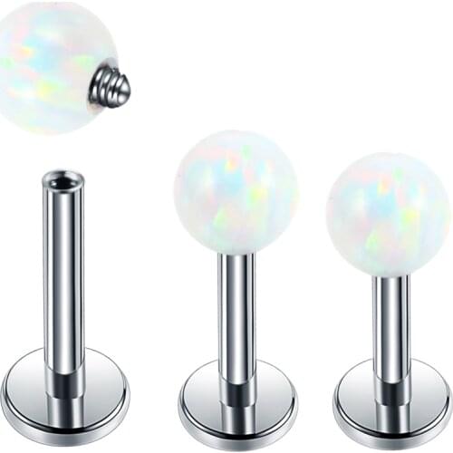 1PC 16G G23 Steel Opal Lip Rings Internal Thread Stud Rings Piercing Labret Opal 3MM Dermal Tops Woman Body Jewelry