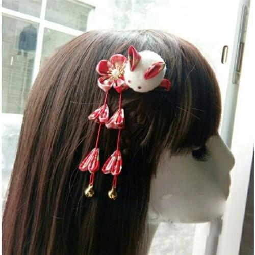 1pcs Kawaii Japanese Style Sakura Rabbit Tassel Hair Clip Hairpin Hair Accessories Decor Cosplay Prop Women Girl Gift