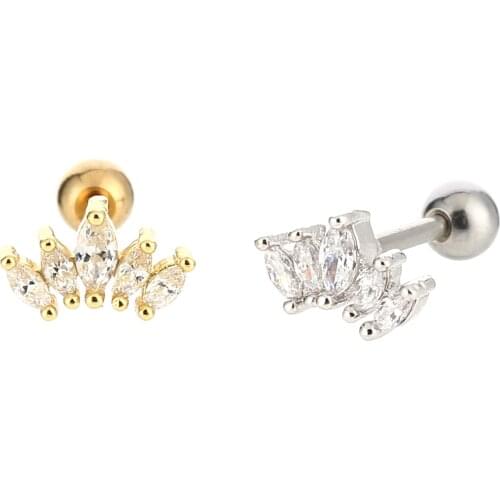 10pcs Free Shippment Stainless Steel CZ Ear Helix Bar Cartilage earring tragus ring Earring Ear Studs Crown Shape Hot