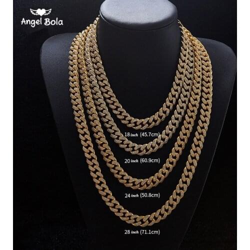 12mm Iced Out Zircon Cuban Necklace Chain Hip Hop Jewelry Gold color Copper Material CZ Clasp Mens Necklace Link 18-28inch