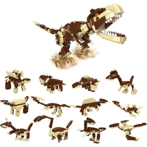 12in1 dinosaur toys for kids 4yr old Jurassic Tyrannosaurus Rex Wyvern Velociraptor Stegosaurus Building Blocks Toy For Children