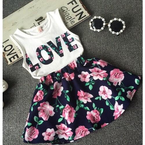 2018 2pcs Fashion Toddler Kids Baby Bebe Girls Outfit T Shirt Flower Letter Tops+Floral Skirt Clothes Set Floral Clothing Sets