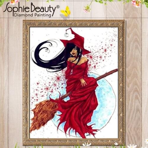 2018 Sale Real Rhinestone Painting Crystal Home Decor Diy Diamond Flying Witch And A Broom 5d Cross Stitch Pattern Embroidery
