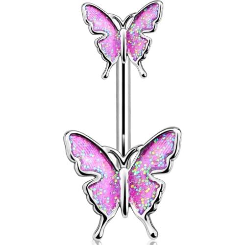 BODY PUNK 5PCS Navel Piercings Butterfly Belly Button Rings 316L Stainess Steel Crystal Sexy Jewelry