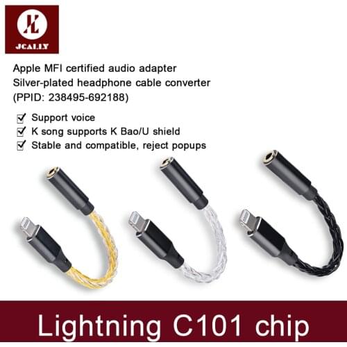 JCALLY C101 Lightning to 3.5mm Cable 12 cores adapter MFi silver-plated headset adapter for iphone 12 Pro Max mini SE MAX 6 7 8