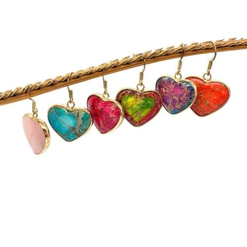 Turquoise Earrings Natural Stone Heart-shaped Jewelry Multi-color Edging Craft Earrings Pendant Ladies Charm Jewelry Accessories